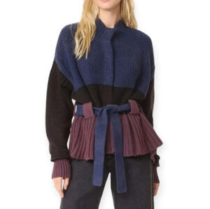 Wildfox Barb Chunky Knit Jacket Colourblock Cardigan with Waist Tie Small